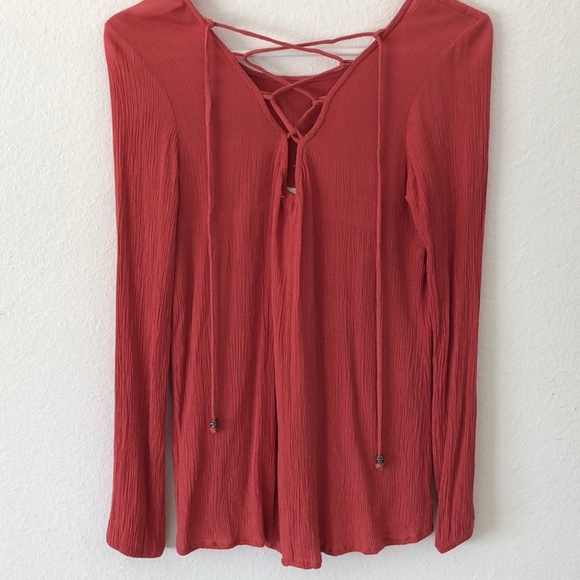🌻 jolt | Rust Blouse with Lace-Up Back - Picture 2 of 2